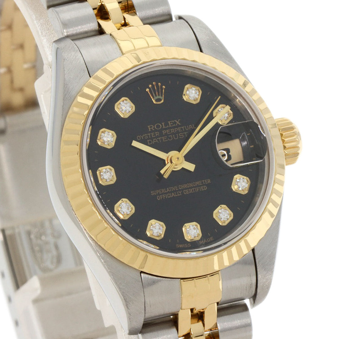 ROLEX Watches Mechanical Automatic 79173G Stainless Steel , SSxK18YG gold Datejust 10P Diamond black dial Women Used Authentic