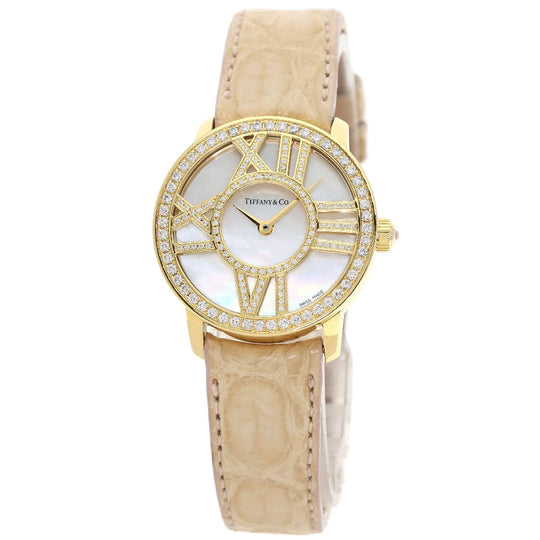 TIFFANY&Co. Watches Quartz Z1900.10.50E91A40B K18YG, leather gold Atlas Cocktail Round White shell dial Women Used Authentic