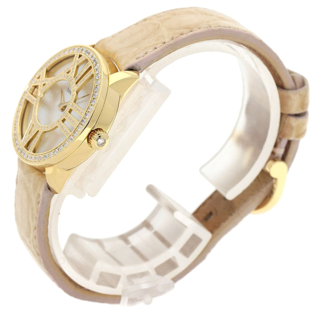TIFFANY&Co. Watches Quartz Z1900.10.50E91A40B K18YG, leather gold Atlas Cocktail Round White shell dial Women Used Authentic