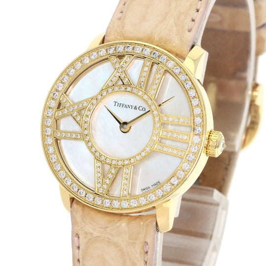 TIFFANY&Co. Watches Quartz Z1900.10.50E91A40B K18YG, leather gold Atlas Cocktail Round White shell dial Women Used Authentic