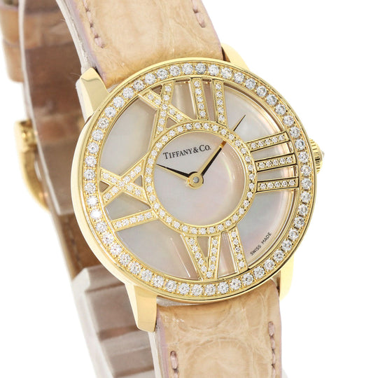 TIFFANY&Co. Watches Quartz Z1900.10.50E91A40B K18YG, leather gold Atlas Cocktail Round White shell dial Women Used Authentic