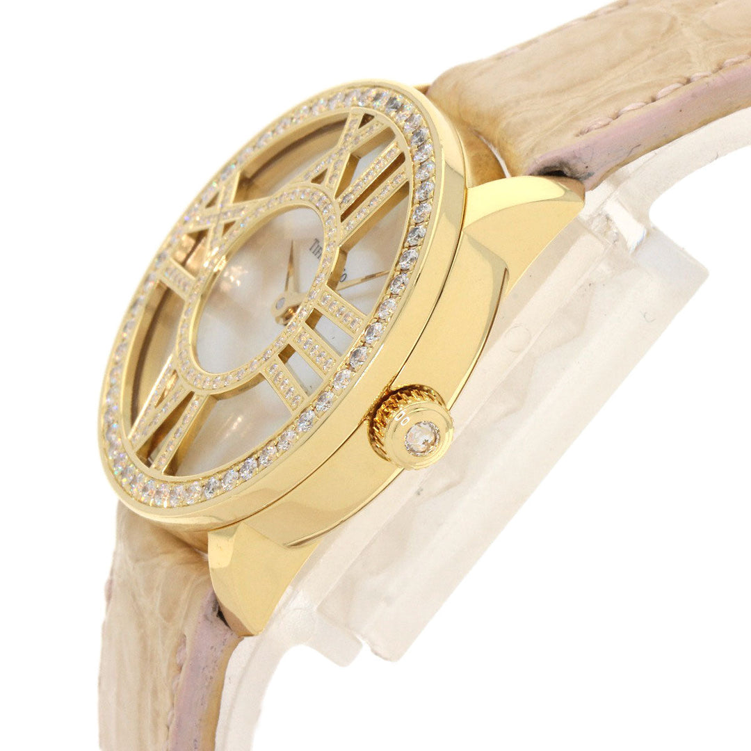 TIFFANY&Co. Watches Quartz Z1900.10.50E91A40B K18YG, leather gold Atlas Cocktail Round White shell dial Women Used Authentic