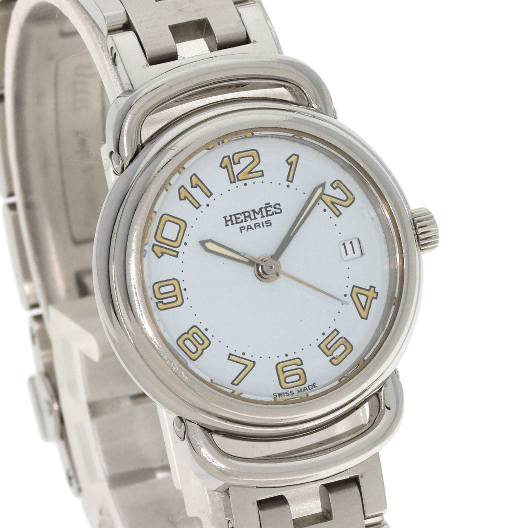 HERMES Watches Quartz PU2.210 Stainless Steel Silver Pullman white dial Women Used Authentic