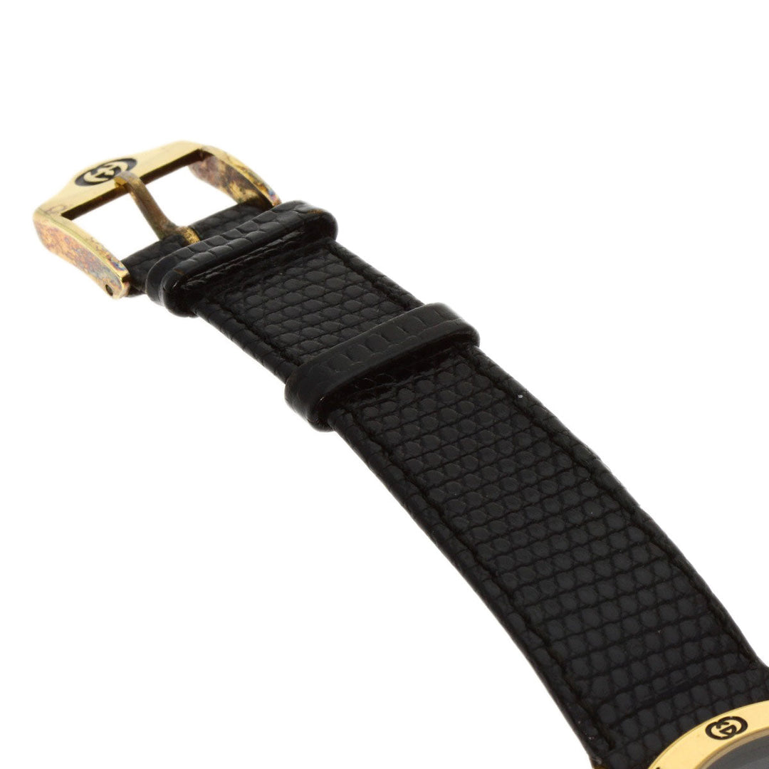 GUCCI Watches Quartz 3001M Gold Plated, Leather gold Round face black dial mens Used Authentic