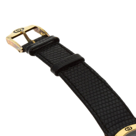 GUCCI Watches Quartz 3001M Gold Plated, Leather gold Round face black dial mens Used Authentic