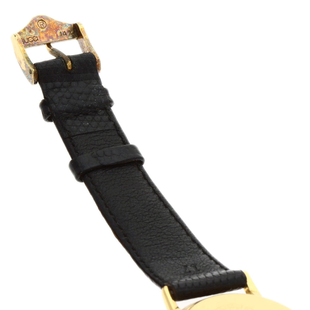 GUCCI Watches Quartz 3001M Gold Plated, Leather gold Round face black dial mens Used Authentic