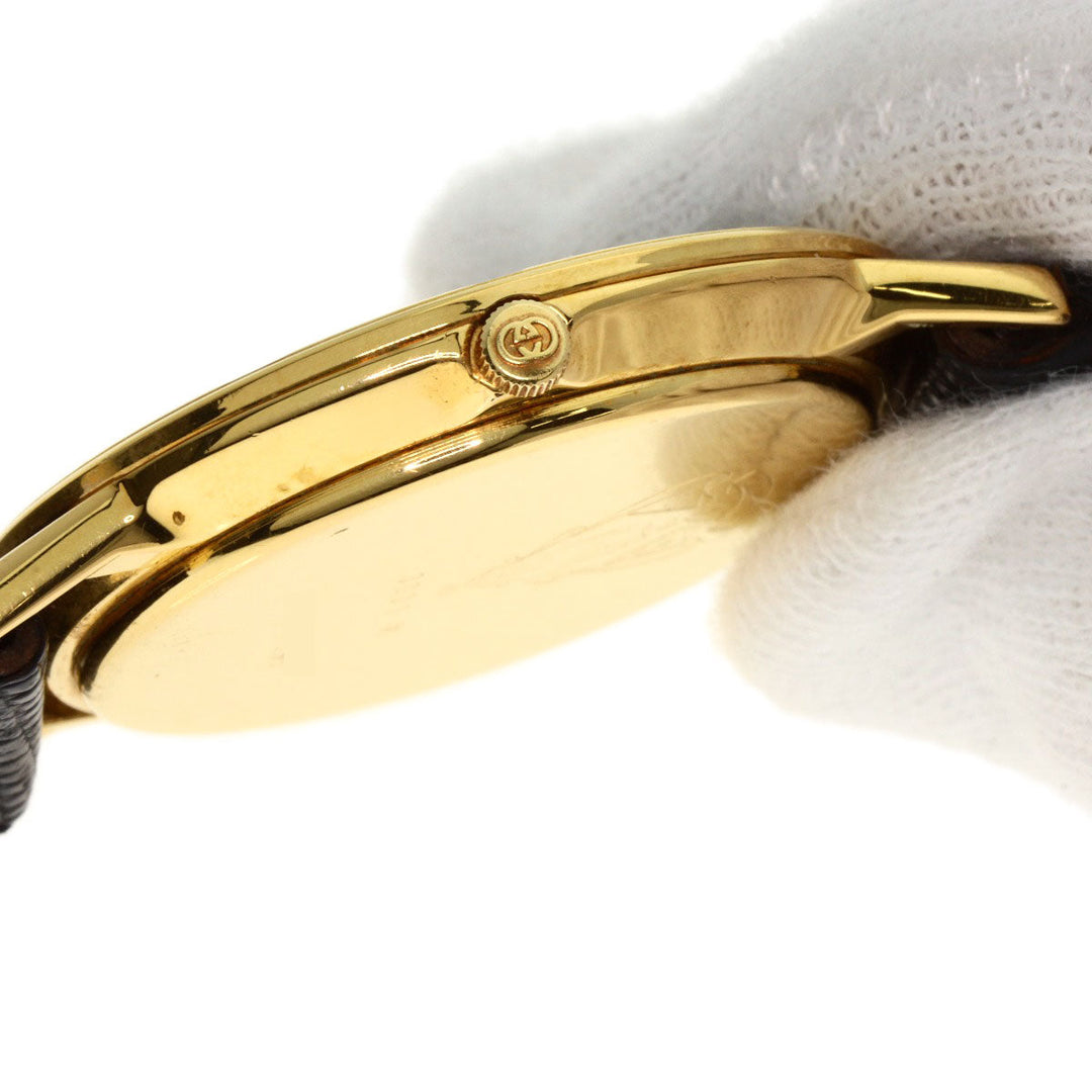 GUCCI Watches Quartz 3001M Gold Plated, Leather gold Round face black dial mens Used Authentic