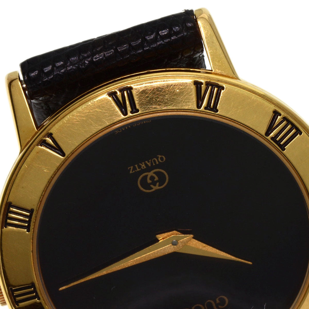 GUCCI Watches Quartz 3001M Gold Plated, Leather gold Round face black dial mens Used Authentic