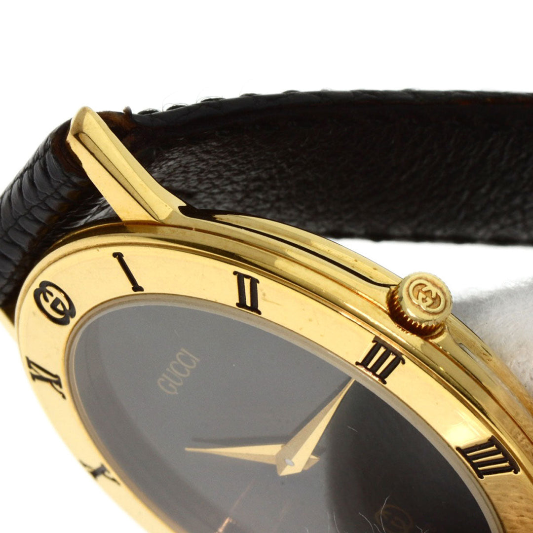 GUCCI Watches Quartz 3001M Gold Plated, Leather gold Round face black dial mens Used Authentic