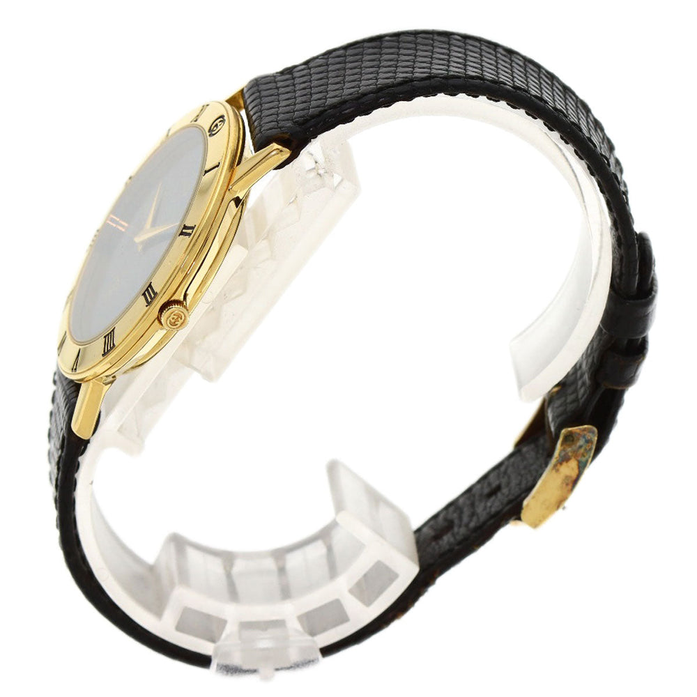 GUCCI Watches Quartz 3001M Gold Plated, Leather gold Round face black dial mens Used Authentic