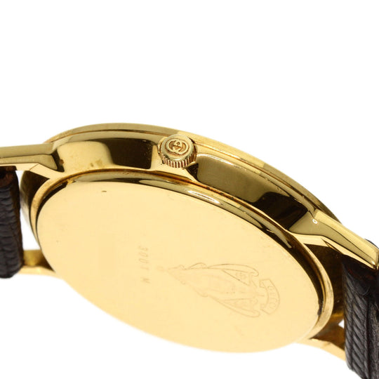 GUCCI Watches Quartz 3001M Gold Plated, Leather gold Round face black dial mens Used Authentic