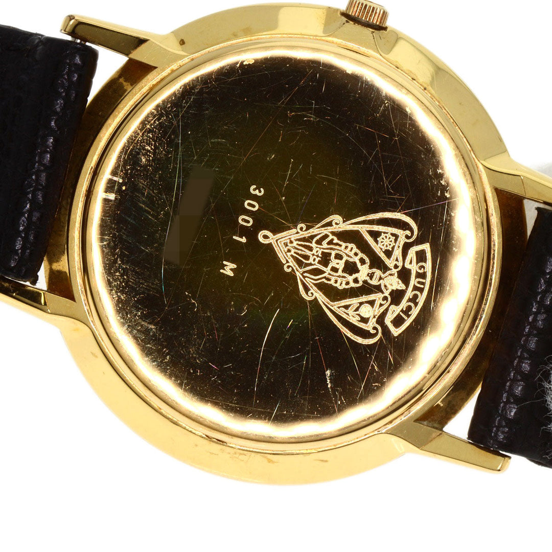 GUCCI Watches Quartz 3001M Gold Plated, Leather gold Round face black dial mens Used Authentic