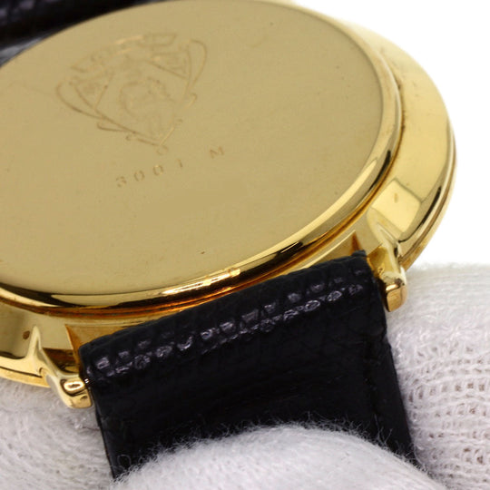 GUCCI Watches Quartz 3001M Gold Plated, Leather gold Round face black dial mens Used Authentic