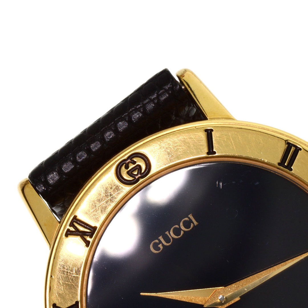 GUCCI Watches Quartz 3001M Gold Plated, Leather gold Round face black dial mens Used Authentic