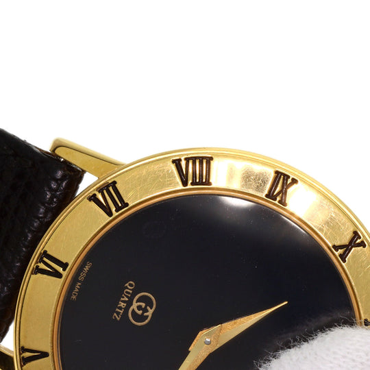 GUCCI Watches Quartz 3001M Gold Plated, Leather gold Round face black dial mens Used Authentic