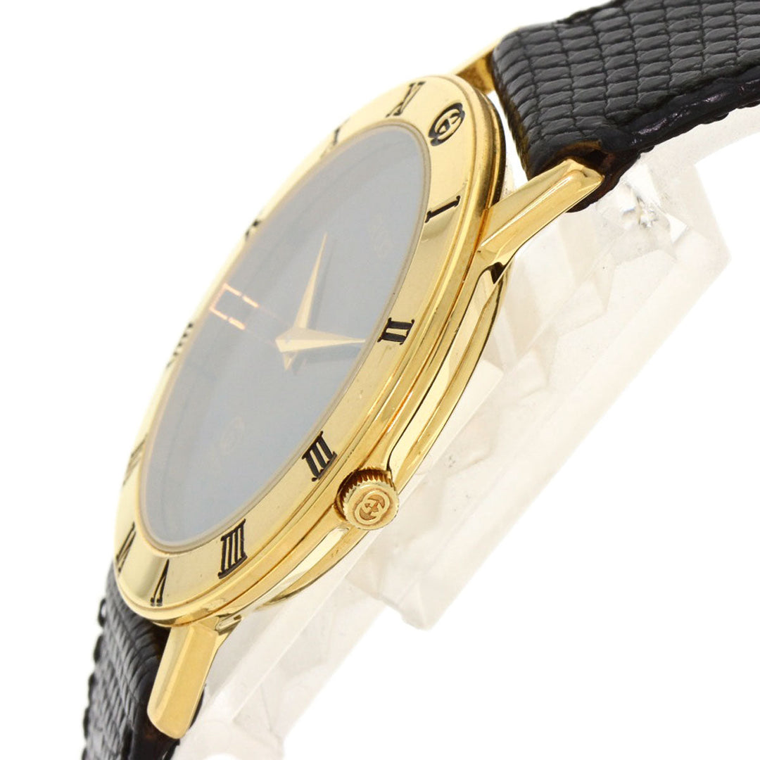 GUCCI Watches Quartz 3001M Gold Plated, Leather gold Round face black dial mens Used Authentic