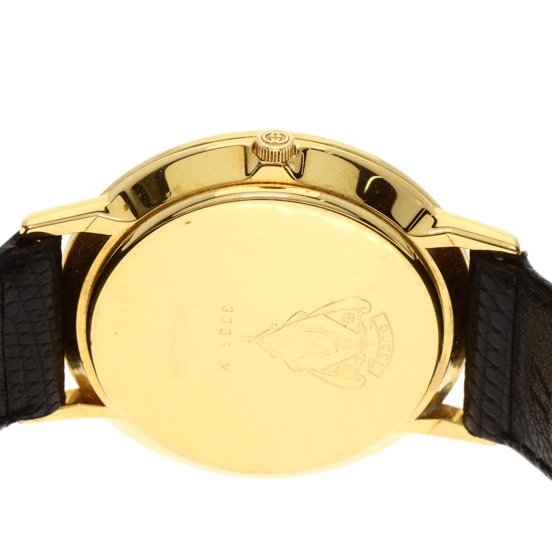 GUCCI Watches Quartz 3001M Gold Plated, Leather gold Round face black dial mens Used Authentic