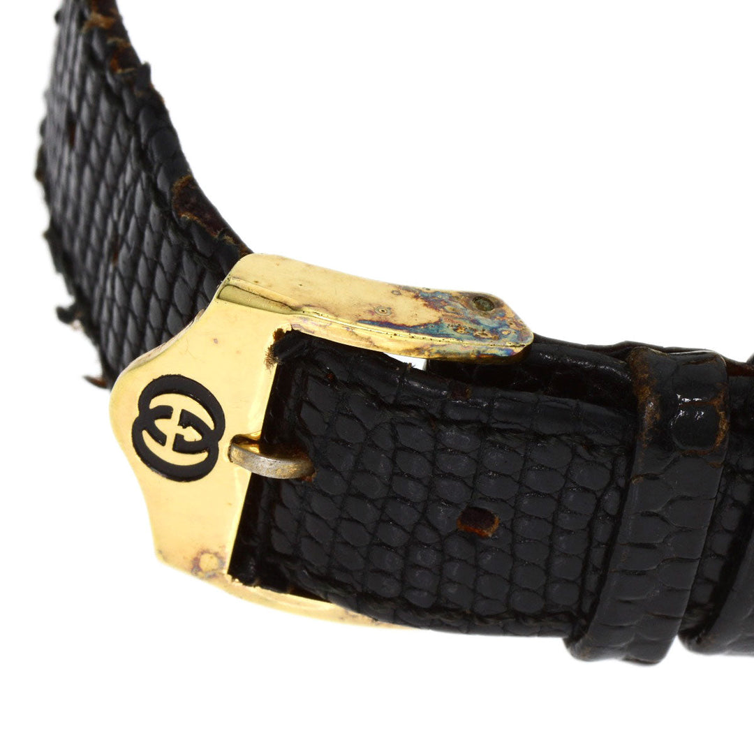 GUCCI Watches Quartz 3001M Gold Plated, Leather gold Round face black dial mens Used Authentic