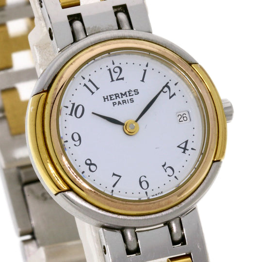 HERMES Watches Quartz Stainless Steel, Combination Silver Windsor white dial Women Used Authentic