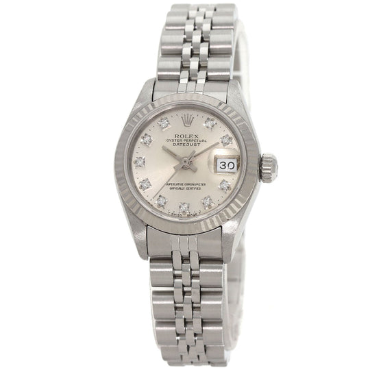 ROLEX Watches Mechanical Automatic 69174G Stainless Steel , Stainless Steel , K18WG Silver Datejust 10P Diamond Silver dial Women Used Authentic