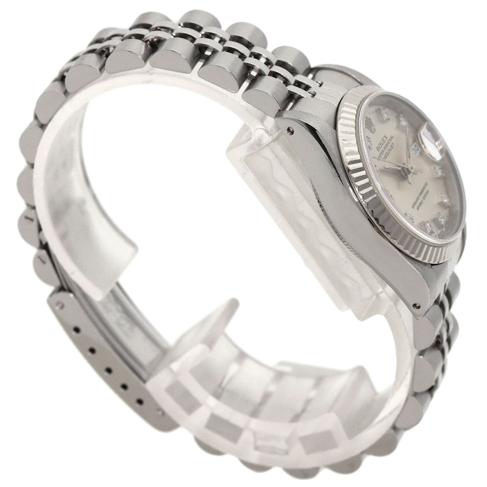 ROLEX Watches Mechanical Automatic 69174G Stainless Steel , Stainless Steel , K18WG Silver Datejust 10P Diamond Silver dial Women Used Authentic