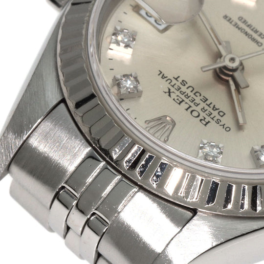 ROLEX Watches Mechanical Automatic 69174G Stainless Steel , Stainless Steel , K18WG Silver Datejust 10P Diamond Silver dial Women Used Authentic