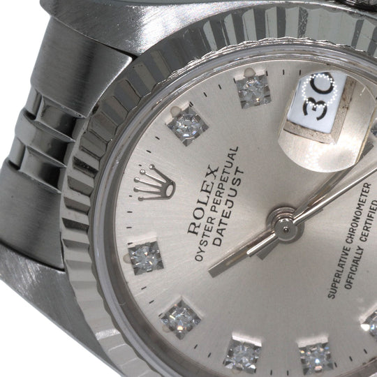 ROLEX Watches Mechanical Automatic 69174G Stainless Steel , Stainless Steel , K18WG Silver Datejust 10P Diamond Silver dial Women Used Authentic