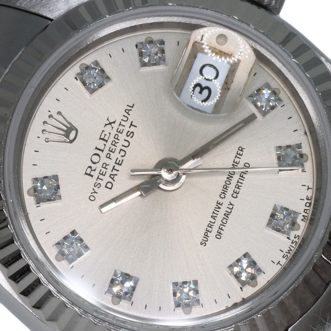 ROLEX Watches Mechanical Automatic 69174G Stainless Steel , Stainless Steel , K18WG Silver Datejust 10P Diamond Silver dial Women Used Authentic