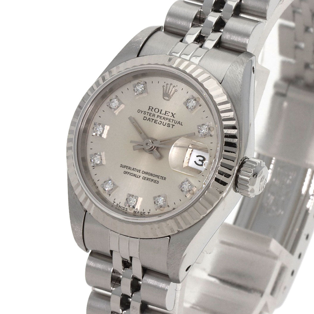 ROLEX Watches Mechanical Automatic 69174G Stainless Steel , Stainless Steel , K18WG Silver Datejust 10P Diamond Silver dial Women Used Authentic