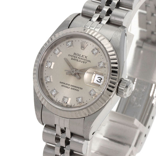 ROLEX Watches Mechanical Automatic 69174G Stainless Steel , Stainless Steel , K18WG Silver Datejust 10P Diamond Silver dial Women Used Authentic