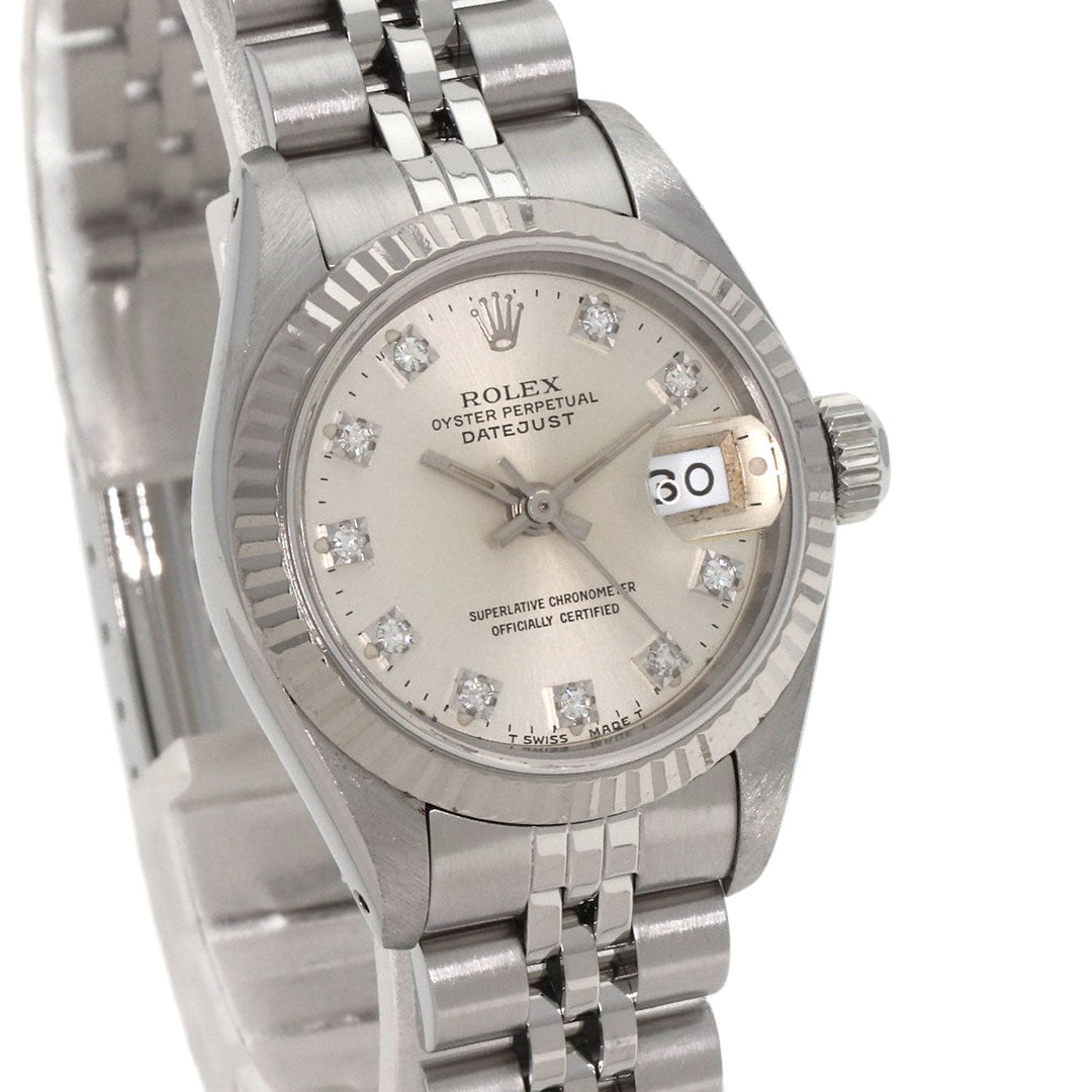 ROLEX Watches Mechanical Automatic 69174G Stainless Steel , Stainless Steel , K18WG Silver Datejust 10P Diamond Silver dial Women Used Authentic