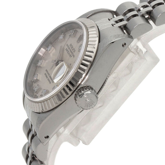 ROLEX Watches Mechanical Automatic 69174G Stainless Steel , Stainless Steel , K18WG Silver Datejust 10P Diamond Silver dial Women Used Authentic