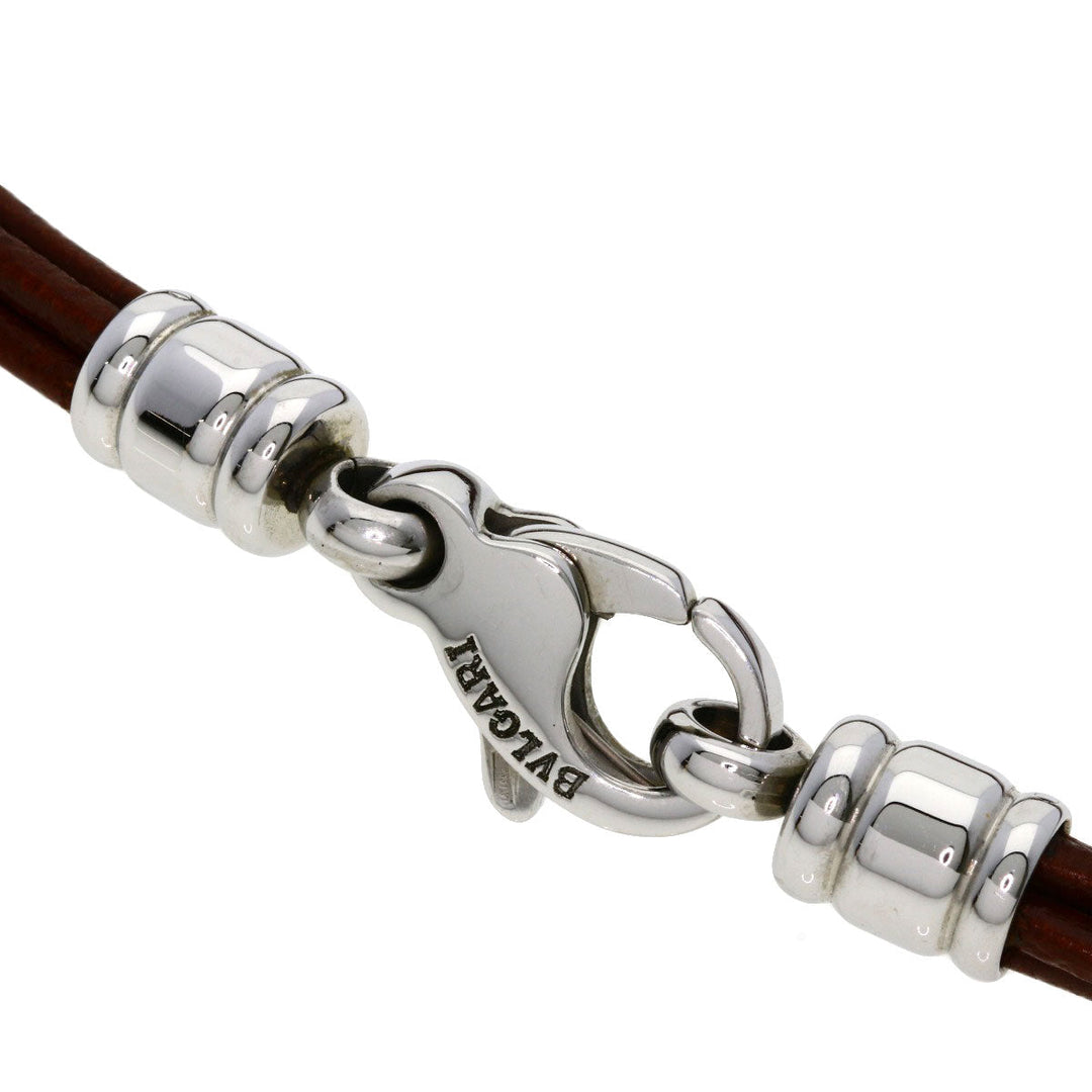 BVLGARI Necklace Leather, Metal Brown Leather 5-row choker Women Used Authentic