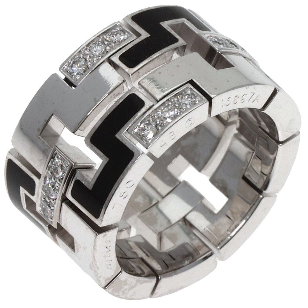 CARTIER Ring K18WG Silver Dragon Padlock Diamond Enamel #48