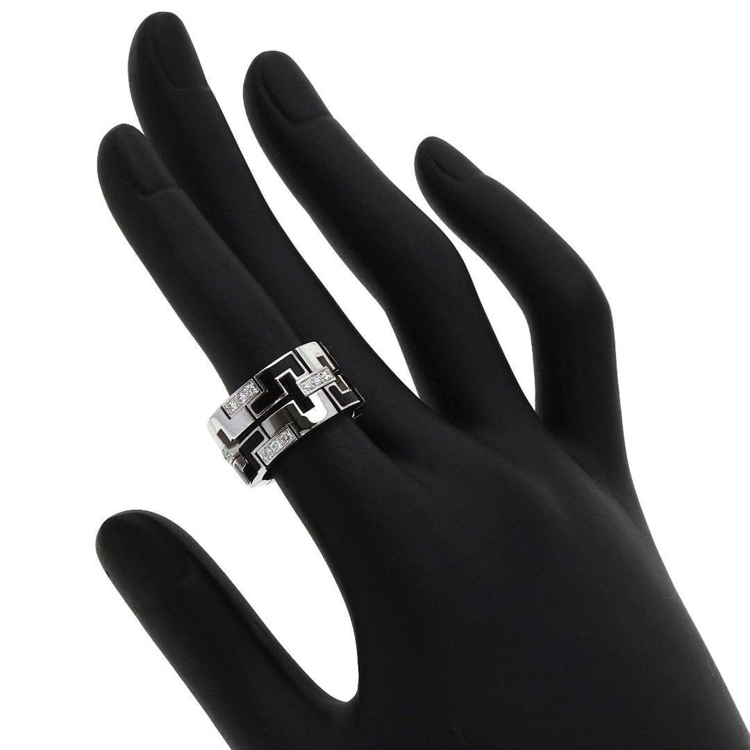 CARTIER Ring K18WG Silver Dragon Padlock Diamond Enamel #48