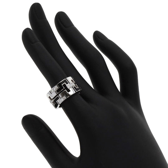 CARTIER Ring K18WG Silver Dragon Padlock Diamond Enamel #48