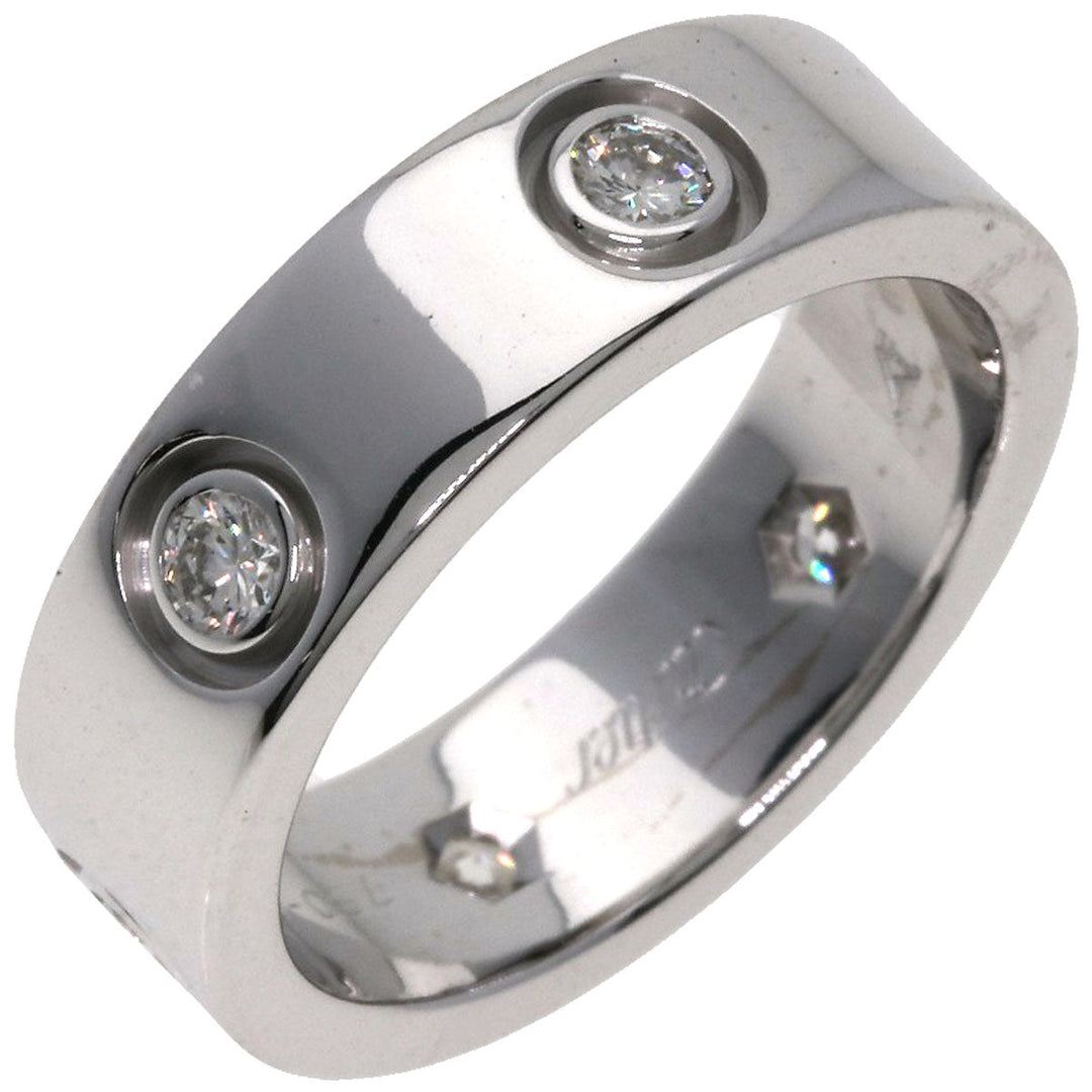 CARTIER Ring K18WG Silver Love Ring Full Diamond #50 Women Used Authentic