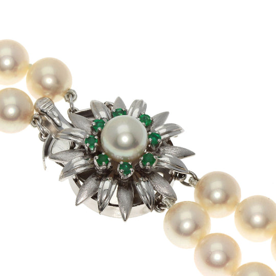 MIKIMOTO Necklace K14WG white Pearl 2-strand Women Used Authentic