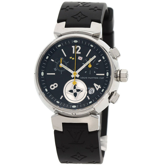 LOUIS VUITTON Watches Quartz Q132G Stainless Steel, Rubber Silver Tambour Lovely Cup black dial Women Used Authentic