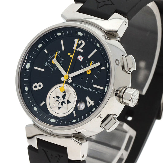 LOUIS VUITTON Watches Quartz Q132G Stainless Steel, Rubber Silver Tambour Lovely Cup black dial Women Used Authentic
