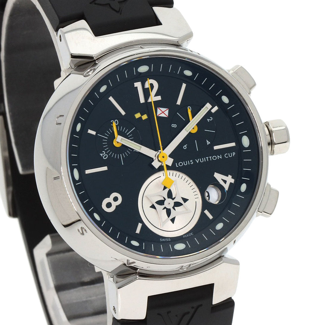 LOUIS VUITTON Watches Quartz Q132G Stainless Steel, Rubber Silver Tambour Lovely Cup black dial Women Used Authentic
