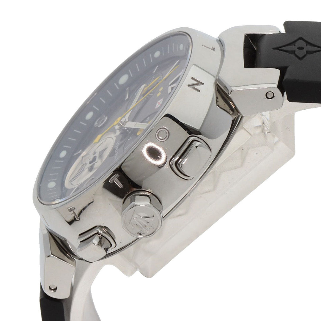 LOUIS VUITTON Watches Quartz Q132G Stainless Steel, Rubber Silver Tambour Lovely Cup black dial Women Used Authentic