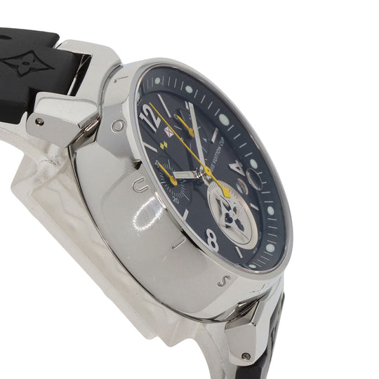 LOUIS VUITTON Watches Quartz Q132G Stainless Steel, Rubber Silver Tambour Lovely Cup black dial Women Used Authentic
