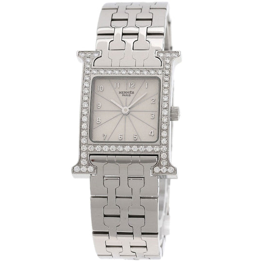 HERMES Watches Quartz HH1.230 Stainless Steel, Stainless Steel, Diamond Silver H Watch Bezel Diamond Ivory dial Women Used Authentic
