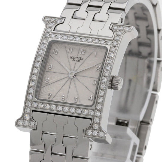 HERMES Watches Quartz HH1.230 Stainless Steel, Stainless Steel, Diamond Silver H Watch Bezel Diamond Ivory dial Women Used Authentic