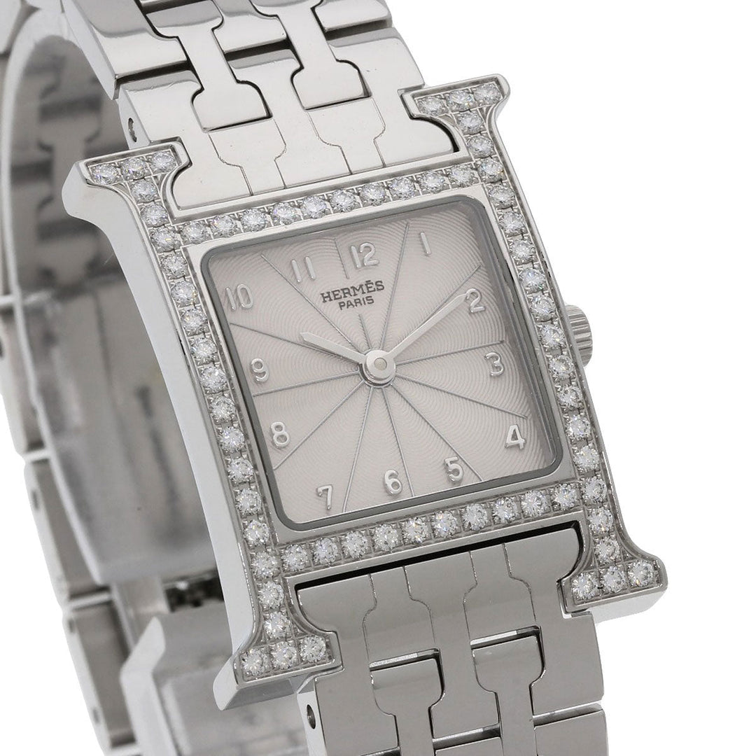 HERMES Watches Quartz HH1.230 Stainless Steel, Stainless Steel, Diamond Silver H Watch Bezel Diamond Ivory dial Women Used Authentic