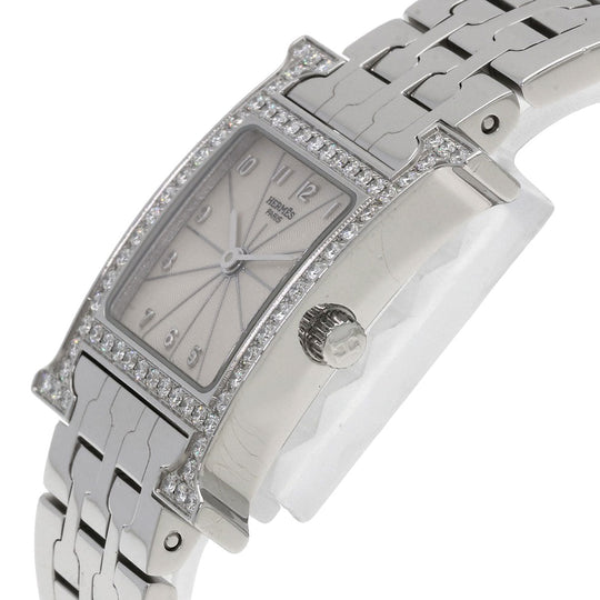 HERMES Watches Quartz HH1.230 Stainless Steel, Stainless Steel, Diamond Silver H Watch Bezel Diamond Ivory dial Women Used Authentic
