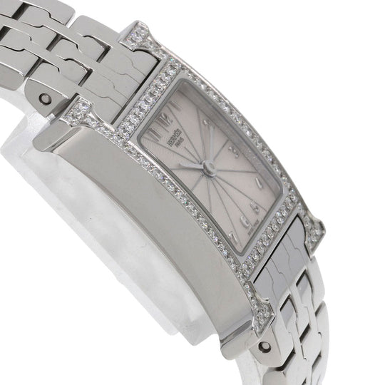 HERMES Watches Quartz HH1.230 Stainless Steel, Stainless Steel, Diamond Silver H Watch Bezel Diamond Ivory dial Women Used Authentic