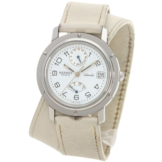 HERMES Watches Mechanical Automatic CL5.710 Stainless Steel, Leather Silver Clipper Power Reserve white dial mens Used Authentic