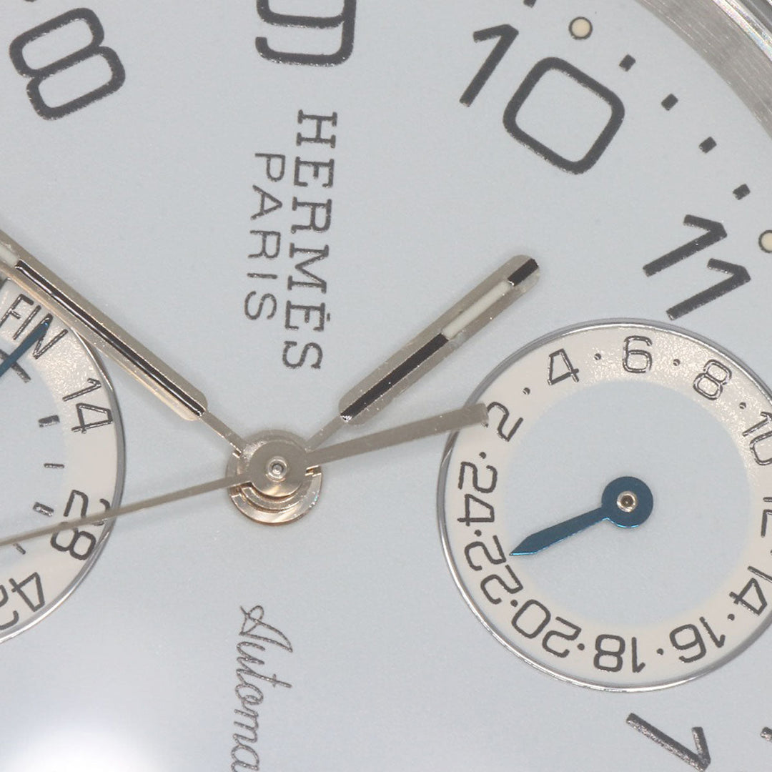 HERMES Watches Mechanical Automatic CL5.710 Stainless Steel, Leather Silver Clipper Power Reserve white dial mens Used Authentic